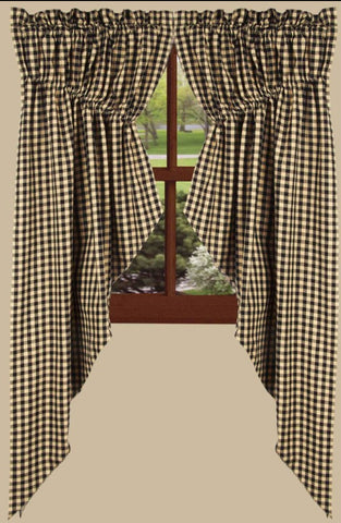 The black heritage house gathered swag is made of cotton. This is a 72" x 63" (2 pcs) fully lined swag with a 2" header and a 2.5" Rod pocket., Home Decor, Everyday