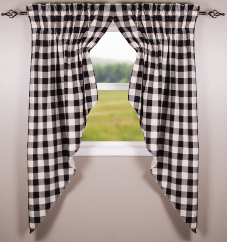Made with 100% cotton this gathered swag features a black and buttermilk checkered design. Measuring at 72" x 63" (2 pcs) it would fit the average window and compliment your everyday decor., home decor, everyday