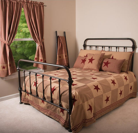 Heritage House Star Barn Red Queen Bed Combo - Quilt, 2 Lumbar Pillow Covers, 1 Pillow Cover. Visit website for FREE s/h & discount offers. Primitive Country Farmhouse.