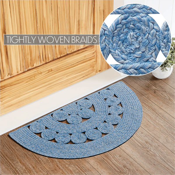 Celeste Blended Blue Indoor/Outdoor Half Circle Rug 19.5x36