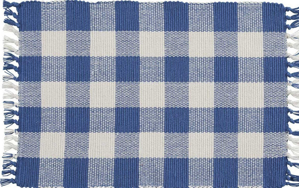 Wicklow Yarn China Blue Buffalo Check Placemat Measures: 13" X 19" Primitive Country Farmhouse Home Table Kitchen Decor.