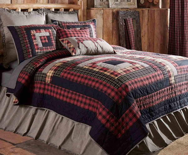 Cumberland Twin Quilt, Chili pepper reds, caviar blacks, and natural tans make the Cumberland Twin Quilt a woodcutter's dream. Primitive Country Farmhouse Quilted Bedding Home Decor.