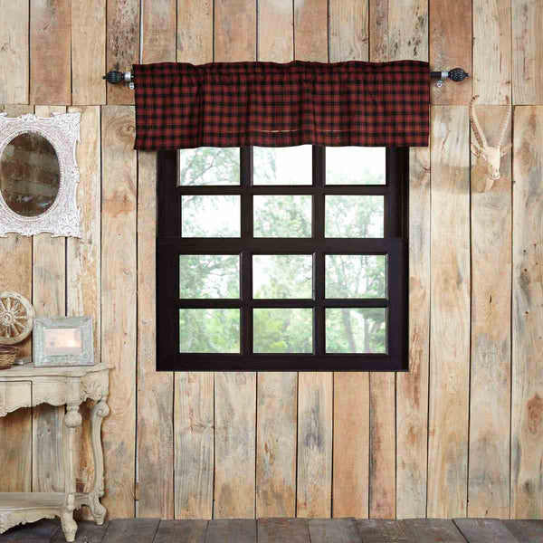 Cumberland Valance 16x72, Chili pepper red and black plaid fabric. Primitive Country Farmhouse Window Treatments Curtains Home Decor.