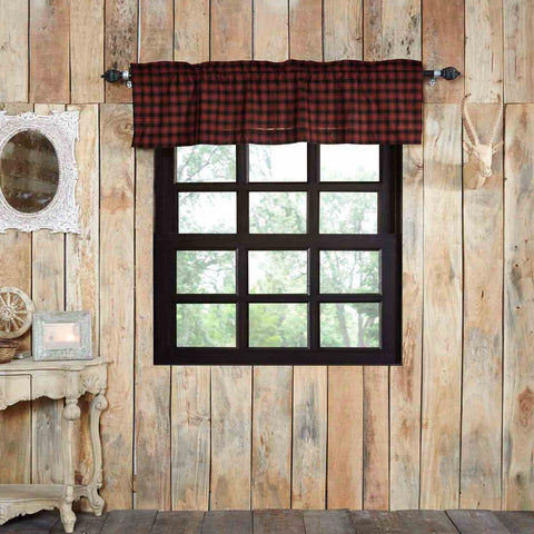 Cumberland Valance 16x72, Chili pepper red and black plaid fabric. Primitive Country Farmhouse Window Treatments Curtains Home Decor.