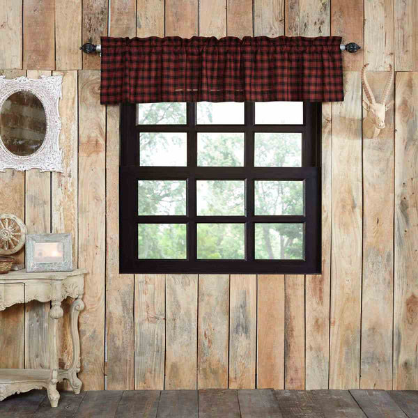 Cumberland Valance 90 in. chili pepper, caviar, plaid, Primitive Country Farmhouse Window Treatments Curtains
