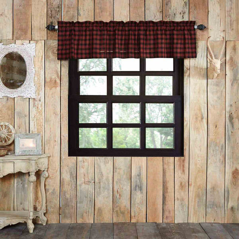 Cumberland Valance 90 in. chili pepper, caviar, plaid, Primitive Country Farmhouse Window Treatments Curtains
