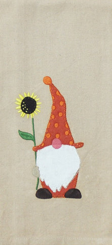 Add a decorative accent to your kitchen or bath that is sure to bring a smile with the Fall Gnome Towel (set of 2).  Perfect as a gift too! Features wool felt applique Gnome holding a sunflower.
