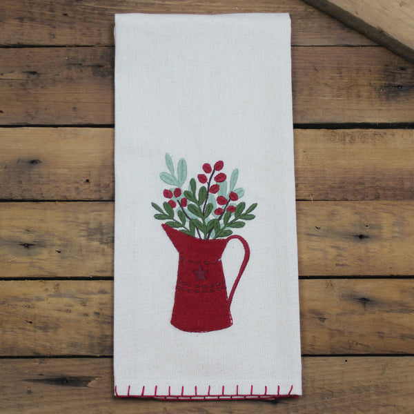 Holiday Pitcher Cream Towel (Set of 2)