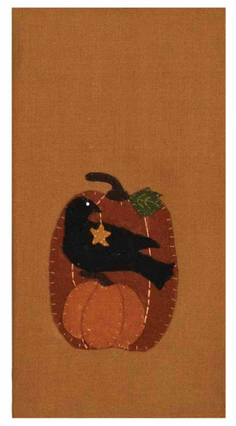 Our Crowing Mocha Towel (set of 2) features an applique folk crow sitting upun a pumpkin.  Pair with these coordinating items to complete the look!