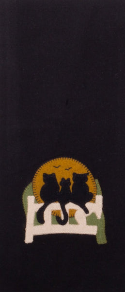 Our black Cats on a Fence Black Towel (set of 2) fetures a trio of black cats sitting on a fence in front a full moon.