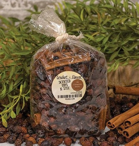 Cinnamon Sticks Hips N Stix Potpourri is a highly scented blend of cured rosehips and cinnamon stix. Potpourri is made in the USA and it comes in a one pound cellophane bag. See website for free shipping offer. Primitive Country Farmhouse Home Decor.