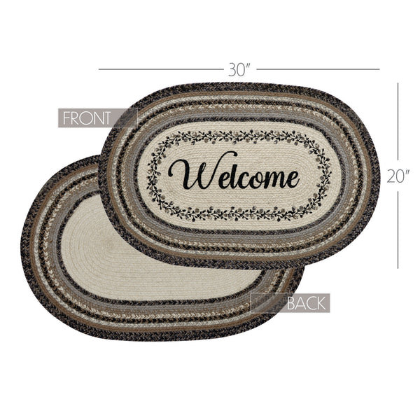 Floral Vine Jute Oval Rug Welcome 20x30
