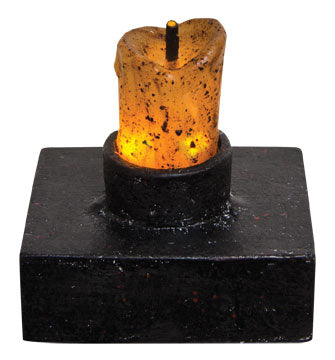 Drip Nook Timer Candle Drip Nook Timer Candle sits in a black resin holder. The battery-operated candle is 1" high, with a faux burned wick and features a built-in timer that is 6 hours on and 18 hours off. The holder is 2¼" high by 2" wide. Visit website for free shipping offer. Primitive Country Farmhouse Home Decor.
