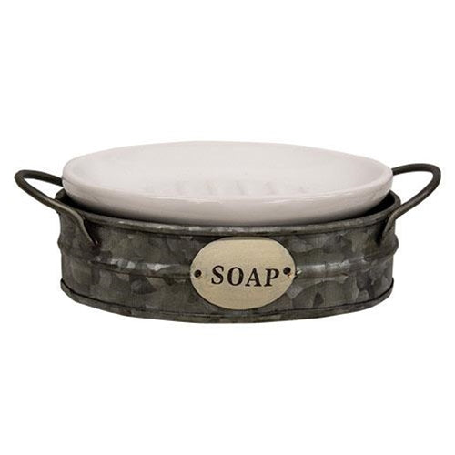Galvanized Wash Bin Soap Dish | Farmhouse Enamel Holder