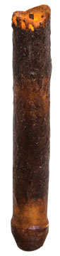 Realistic candle look and flickering amber light this 6" LED taper candle with a grungy, antiqued cinnamon wax coating, featuring a faux burnt wick and melted appearance is lit from inside for a warm candle glow.