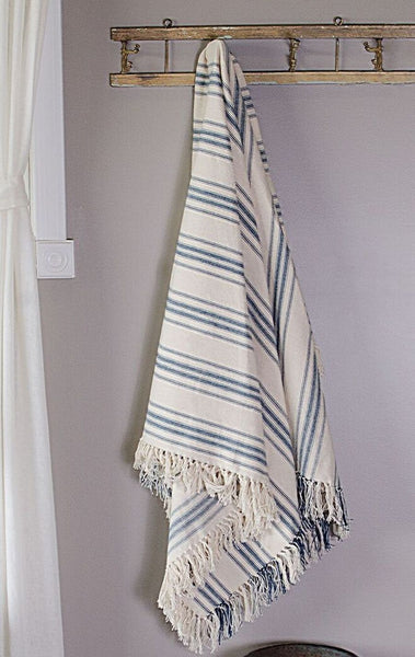Grain Sack Blue Stripe Afghan Throw Farmhouse Style