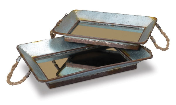 galvanized mirror tray farmhouse metal tray with rope handles rustic decor