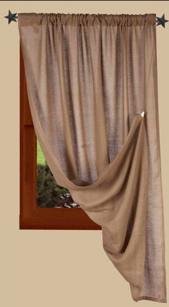 Heirloom Oat Panel 86" unlined cotton curtain with draping loops, primitive farmhouse window treatment in rustic oat color