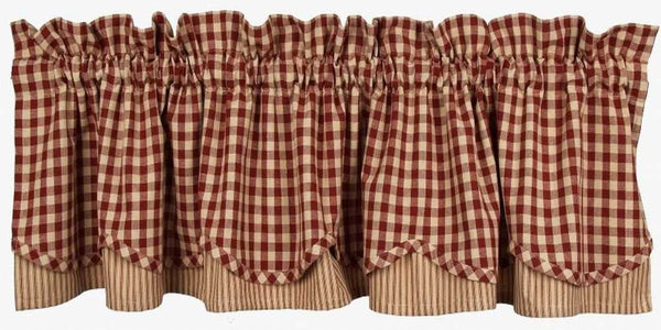 Heritage House Barn Red Check Fairfield Layered Valance