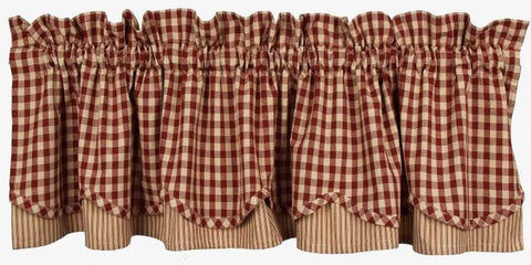 Heritage House Barn Red Check Fairfield Layered Valance