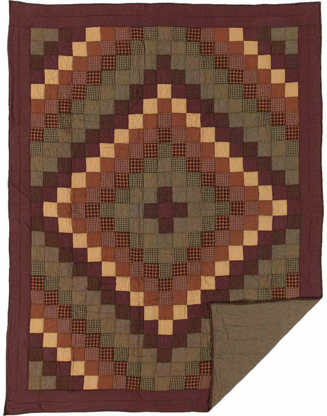 The Heritage Farms Twin Quilt is decorated with cascading blocks of various crimsons, mustards, and black for a visually mesmerizing and enticing look. Primitive Country Farmhouse Quilted Bedding Home Decor.