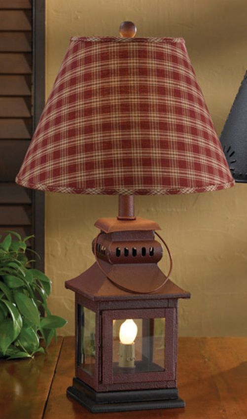Iron Lantern Lamp Base Red Primitive Farmhouse Lighting