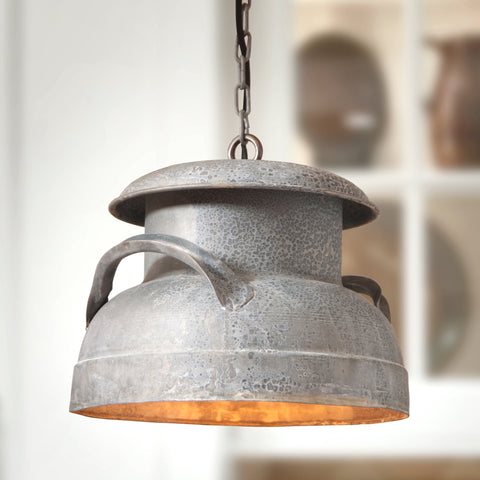 Milk Can Pendant in Weathered Zinc Country Primitive, Primitive Country Farmhouse Style Lighting Window Home Bath Kitchen Décor & Accessories