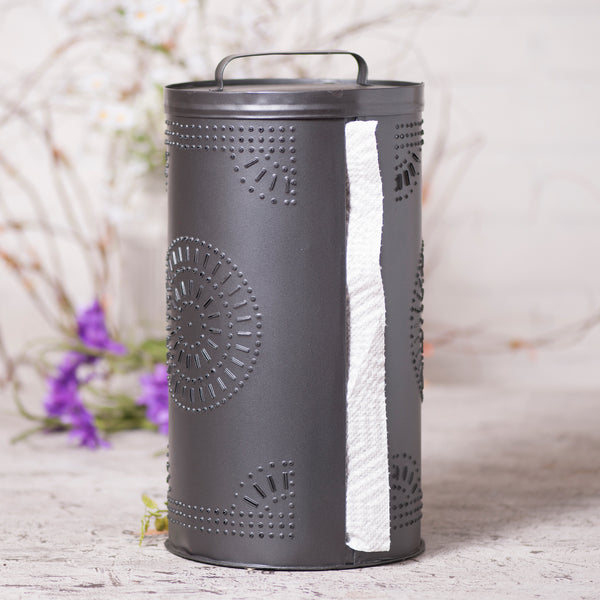Punched Tin Paper Towel Dispenser in Smokey Black,  Primitive Country Farmhouse Lighting Kitchen Bath Home Décor & Acessories