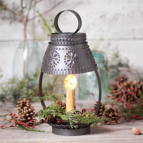 Single Student Light with Shade in Smokey Black, a uniquely styled lamp that works well in a study area or in the bedroom. Created with multiple uses in mind, this lamp can be used with a larger wattage bulb. Primitive Country Farmhouse Home Decor.