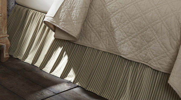 Prairie Winds Queen Green Ticking Bed Skirt