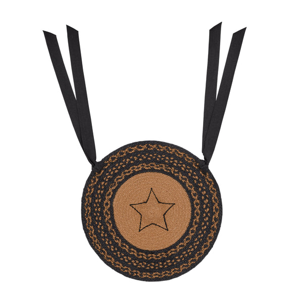 Farmhouse Jute Chair Pad Applique Star 15 inch Diameter