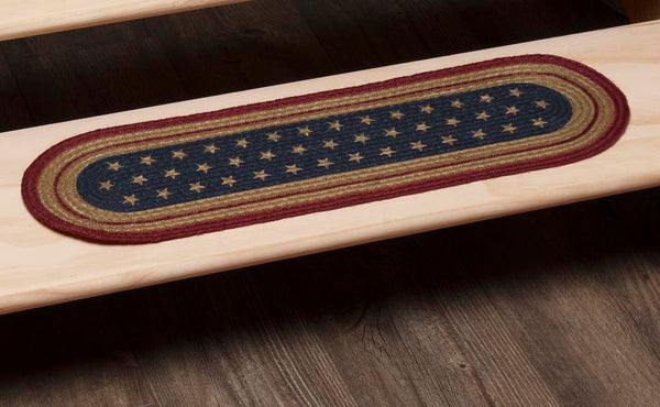 Liberty Stars Flag Jute Stair Tread Oval Latex 8.5x27