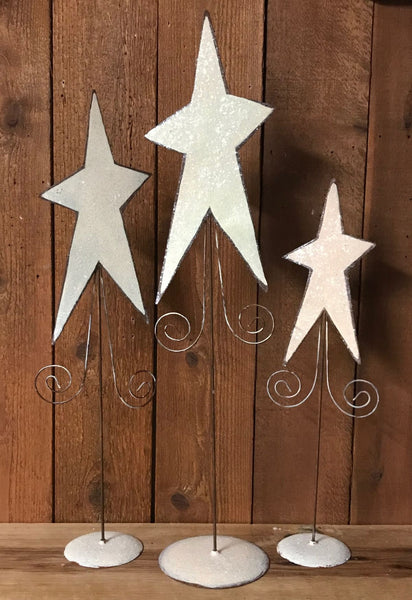 Metal Cream Glitter Stars on Stand Set/3, holiday decor, star, cream, glitter, 