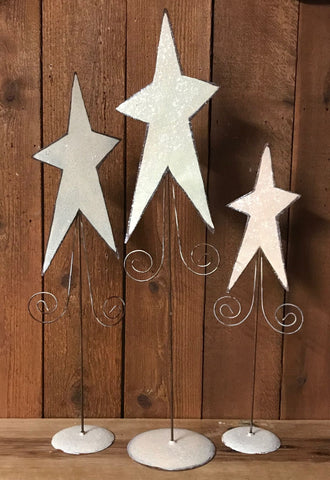 Metal Cream Glitter Stars on Stand Set/3, holiday decor, star, cream, glitter, 