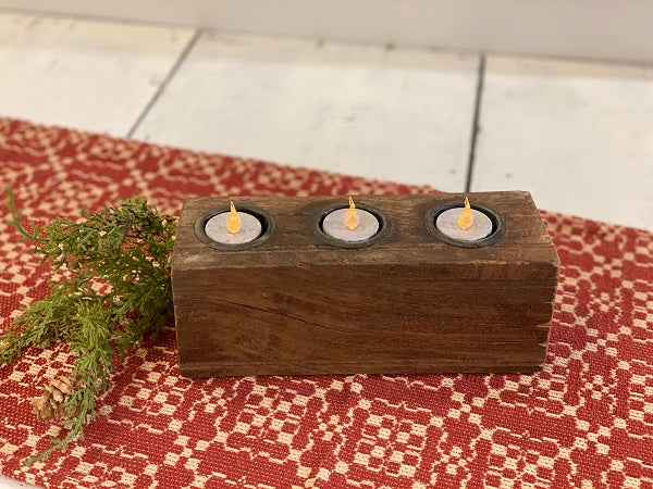 Reclaimed Wood Triple Tea Light Holder