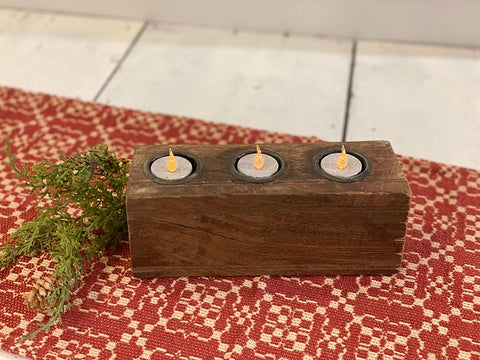Reclaimed Wood Triple Tea Light Holder