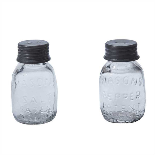 Mason Glass Jar Salt and Pepper Set, primitive Country Farmhouse Home Kitchen Window Bath Decor & Accessories