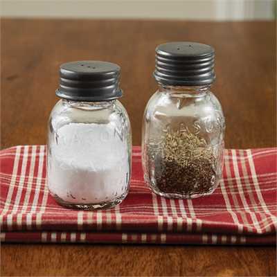 Mason Glass Jar Salt and Pepper Set, primitive Country Farmhouse Home Kitchen Window Bath Decor & Accessories