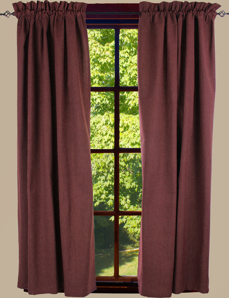 Create an enduring look with the Primitive Ticking Wine 63" Lined Panels features a classic wine with tan ticking pattern.