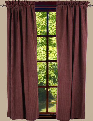 Create an enduring look with the Primitive Ticking Wine 63" Lined Panels features a classic wine with tan ticking pattern.