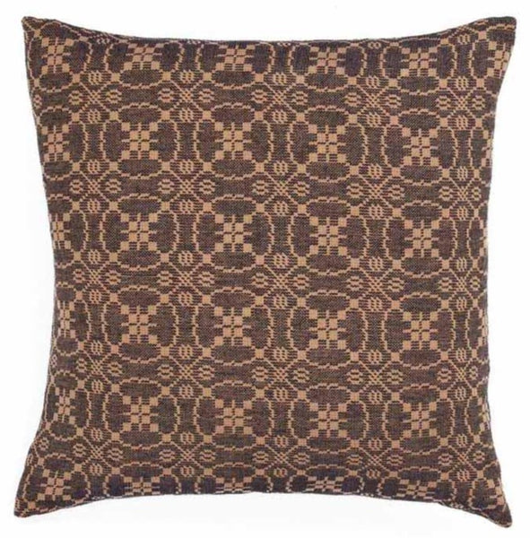 Marshfield Jacquard Black Pillow Cover 18x18. Woven black and tan jacquard design adds primitive, colonial, and farmhouse charm to beds, sofas, and chairs.