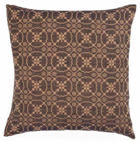 Marshfield Jacquard Black Pillow Cover 18x18. Woven black and tan jacquard design adds primitive, colonial, and farmhouse charm to beds, sofas, and chairs.