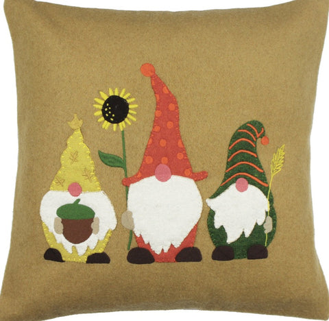 Fall Gnome Pillow features charming gnome appliques on wool felt that creates an adorable home accent to celebrate fall. 