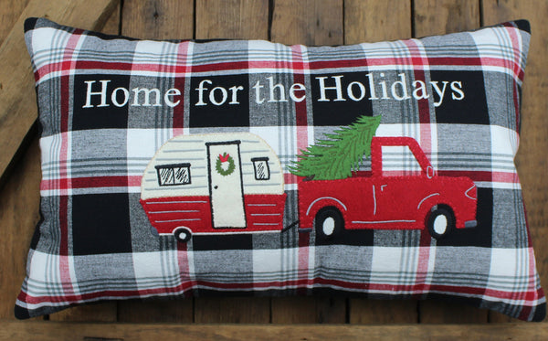 Winter Plaid Home for Holidays Pillow 12x20
