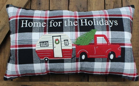 Winter Plaid Home for Holidays Pillow 12x20