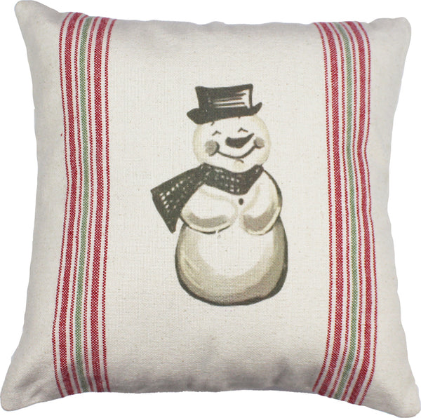 The Holiday Grain Sack Snowman Pillow features our premium quality red and green grain sack with a vintage printed snowman. It’s the perfect accent to any holiday décor.