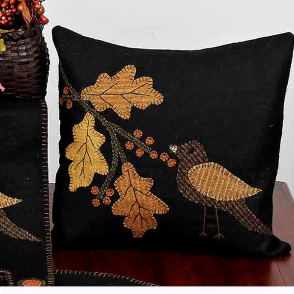 Our good harvest black - mustard pillow is made of cotton and is 14" x 14".