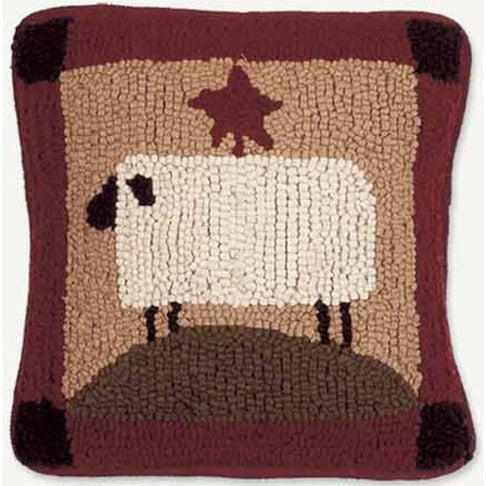 Sheep with Barn Star Hook Pillow, Primitive Country Farmhouse Home Decor.