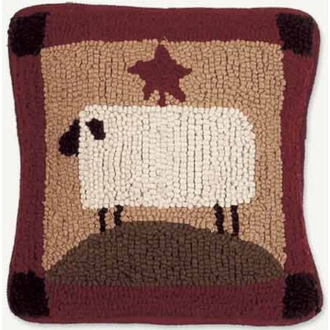Sheep with Barn Star Hook Pillow, Primitive Country Farmhouse Home Decor.