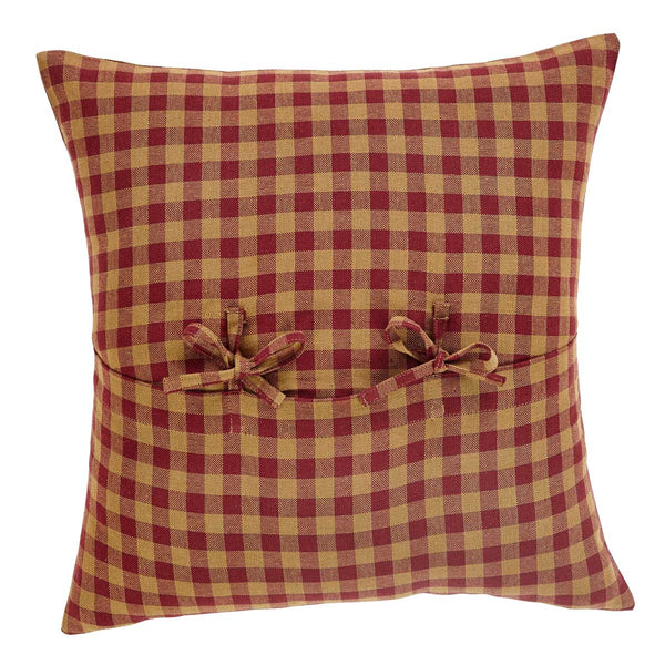 Burgundy Check Fabric Pillow 16x16